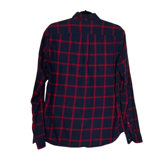 J. Crew Brushed Twill Flannel Button Down Plaid Navy and Red Size Medium Slim - Picture 2 of 11